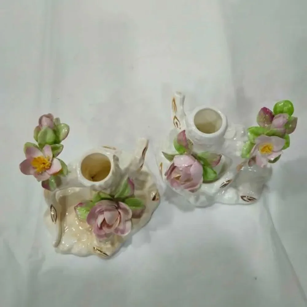 Aynsley Bone China Floral Candle Holders Pair